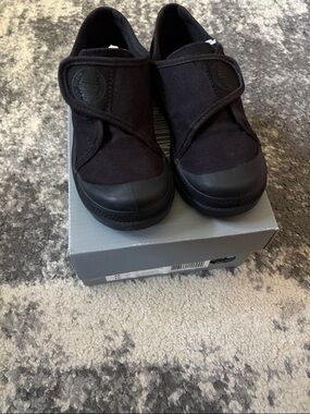 Palladium Kids Black Canvas Slip-On Shoes with Adjustable Strap